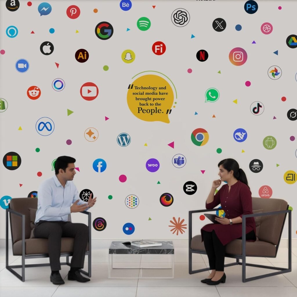 Technology & Social Media Icons Wall Stickers for Office | Startup Workspace Wall Decals | Modern Tech Logo Wall Decor