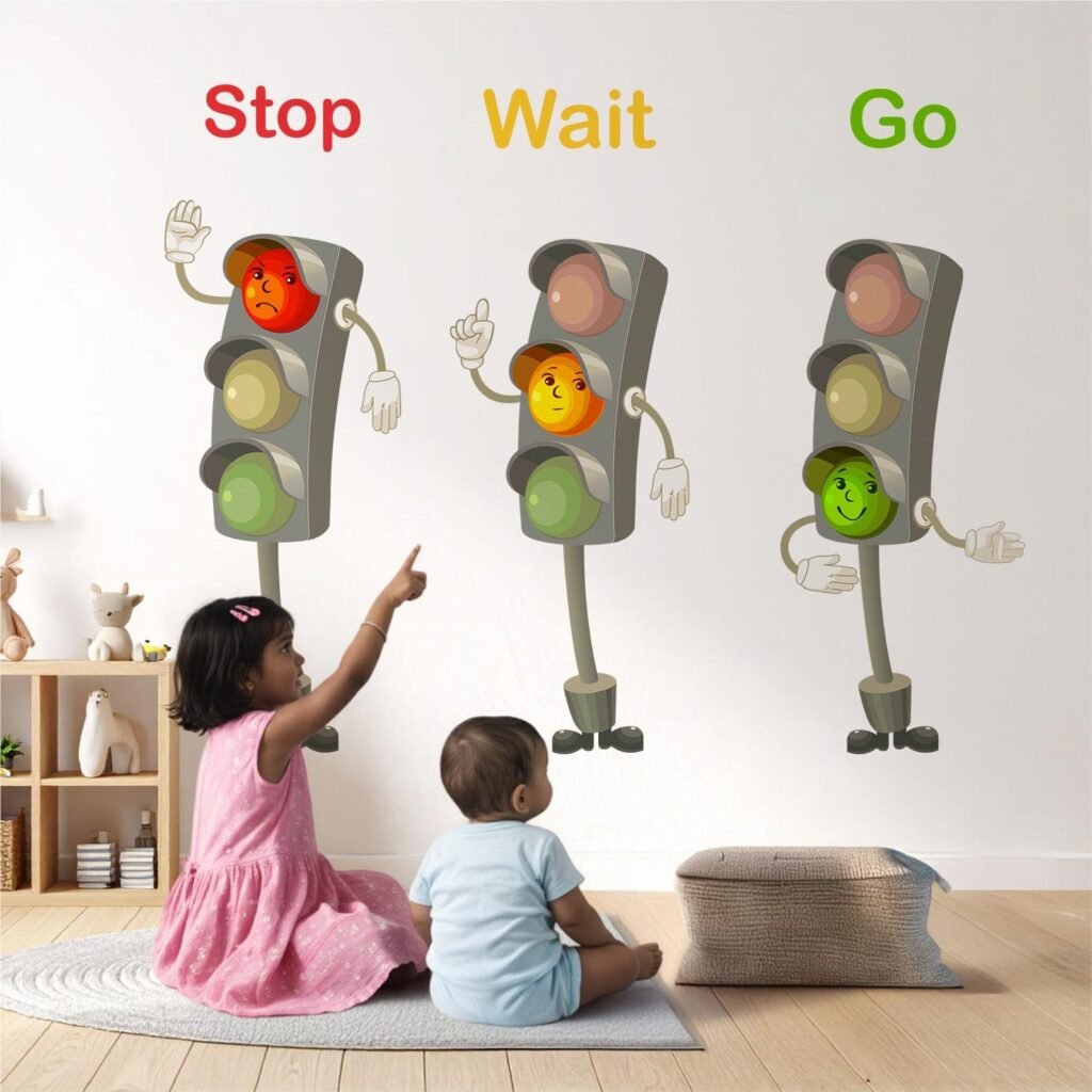 Kids Traffic Signal Educational Wall Sticker | Stop Wait Go Learning Decal for Preschool & Classroom