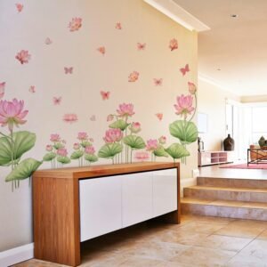 StickMe Pink Lotus & Butterfly Wall Sticker For Home Decor - 10 x 6.5 Ft