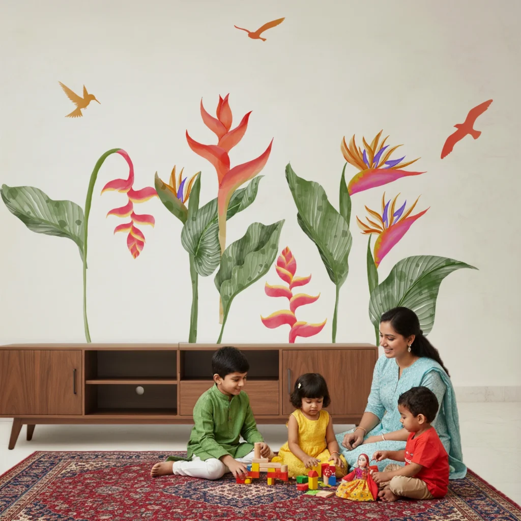 Tropical Flower Bird Wall Decal | Opaque or Translucent