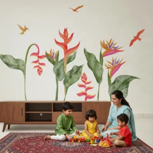 Tropical Flower Bird Wall Decal | Opaque or Translucent