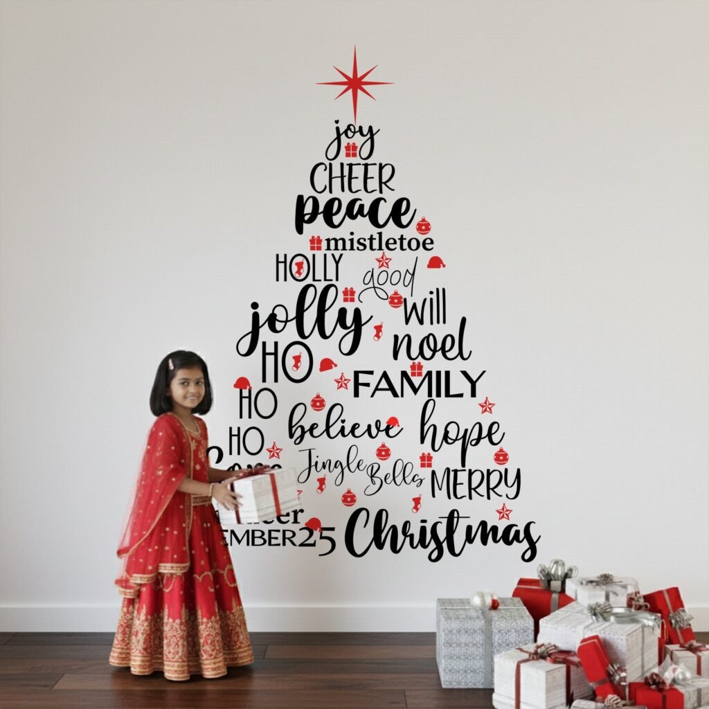 Christmas - X'mas - Joy - Cheer - Love - Peace - Believe - Family - Word Cloud Wall Decor Sticker Decal