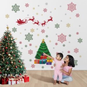 Christmas Wall Sticker with Santa, Tree & Snowflakes | Pattern Kids Festive Décor Wall Sticker Decal