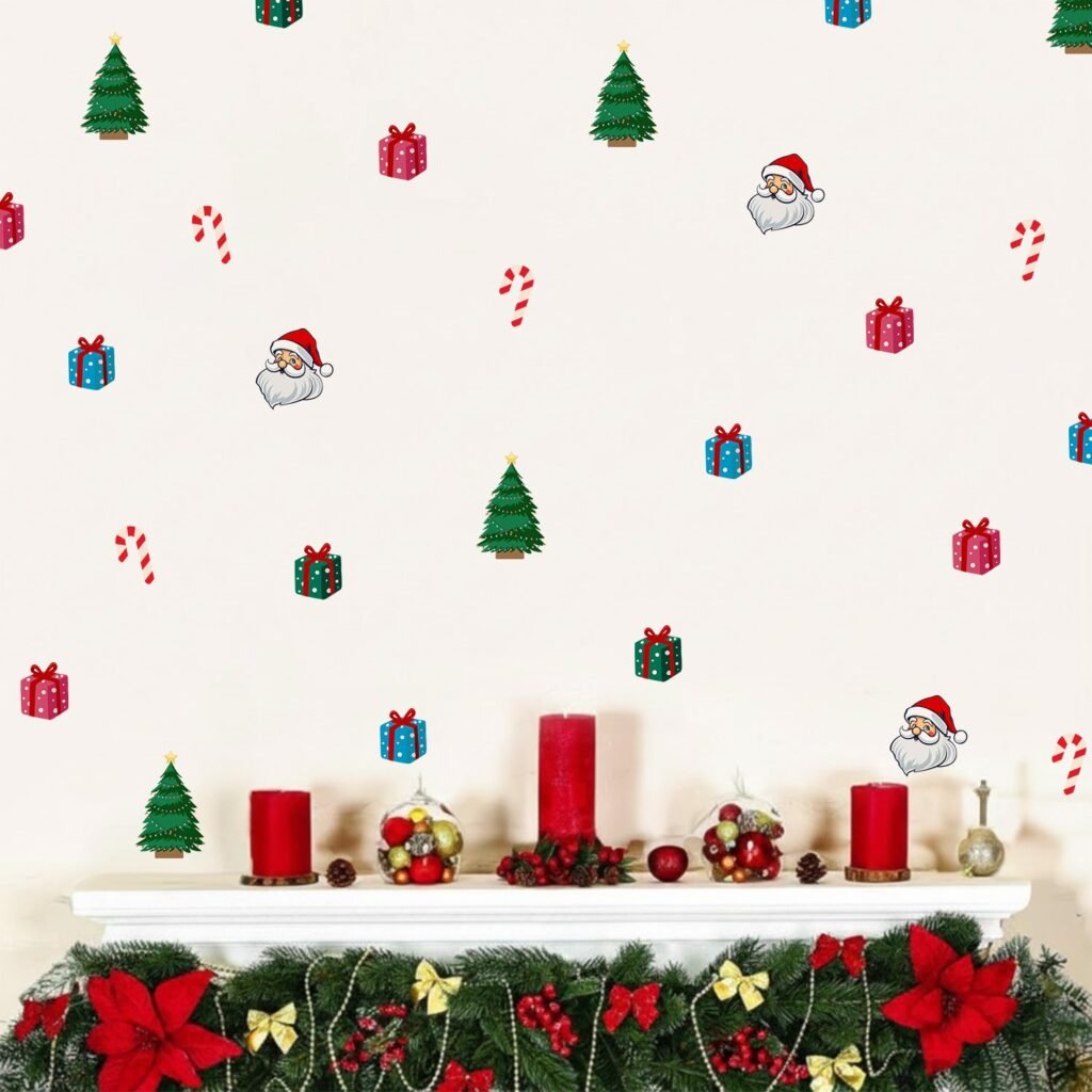 Christmas Trees, Santa, Gifts Pattern Wall Sticker Home Decor Decals | Minimal Festive Décor
