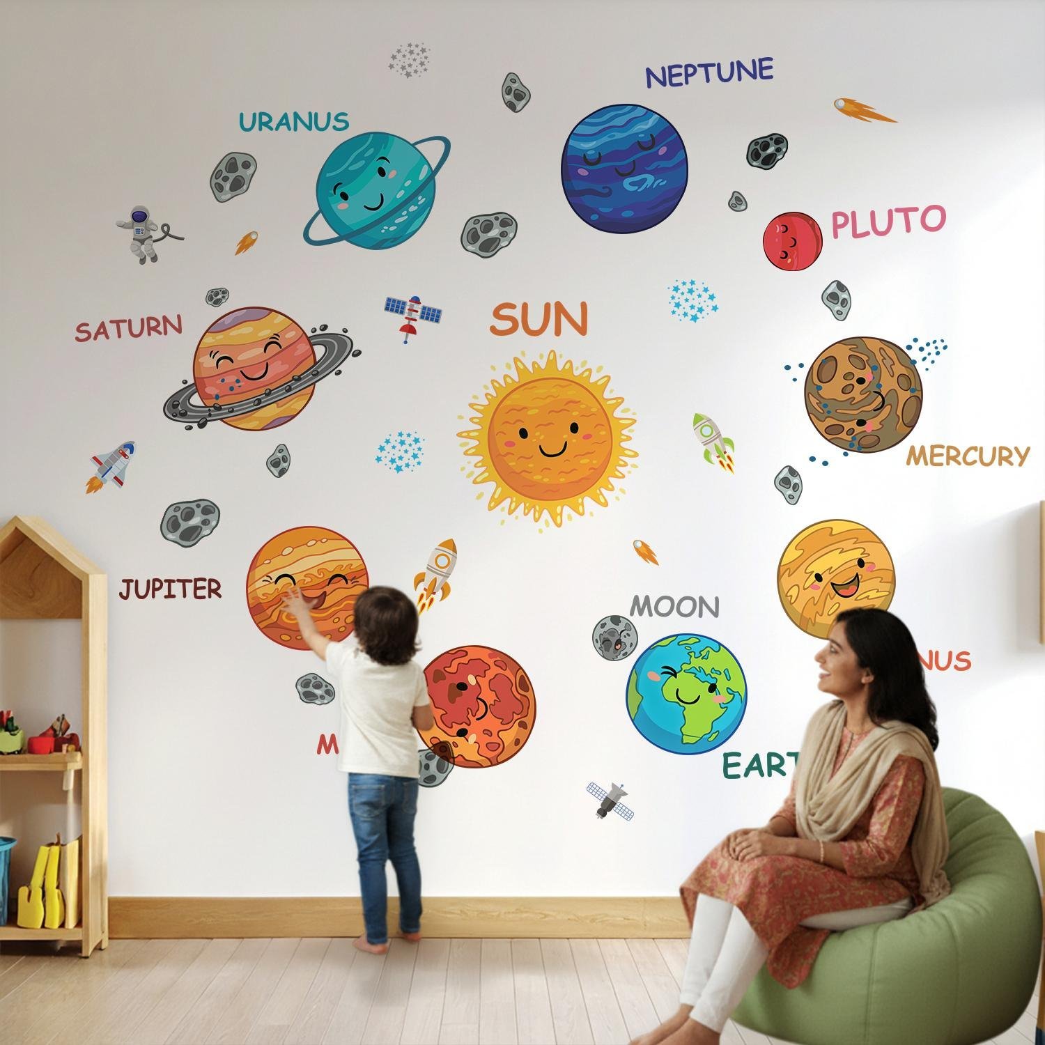 Tiny Astronaut’s Galaxy Adventure Kids Space Learn & Play Solar System Wall Stickers