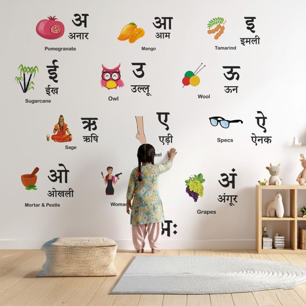 Hindi Alphabet Wall Stickers for Kids | Varnamala Learning Chart | Nursery Educational Wall Decal