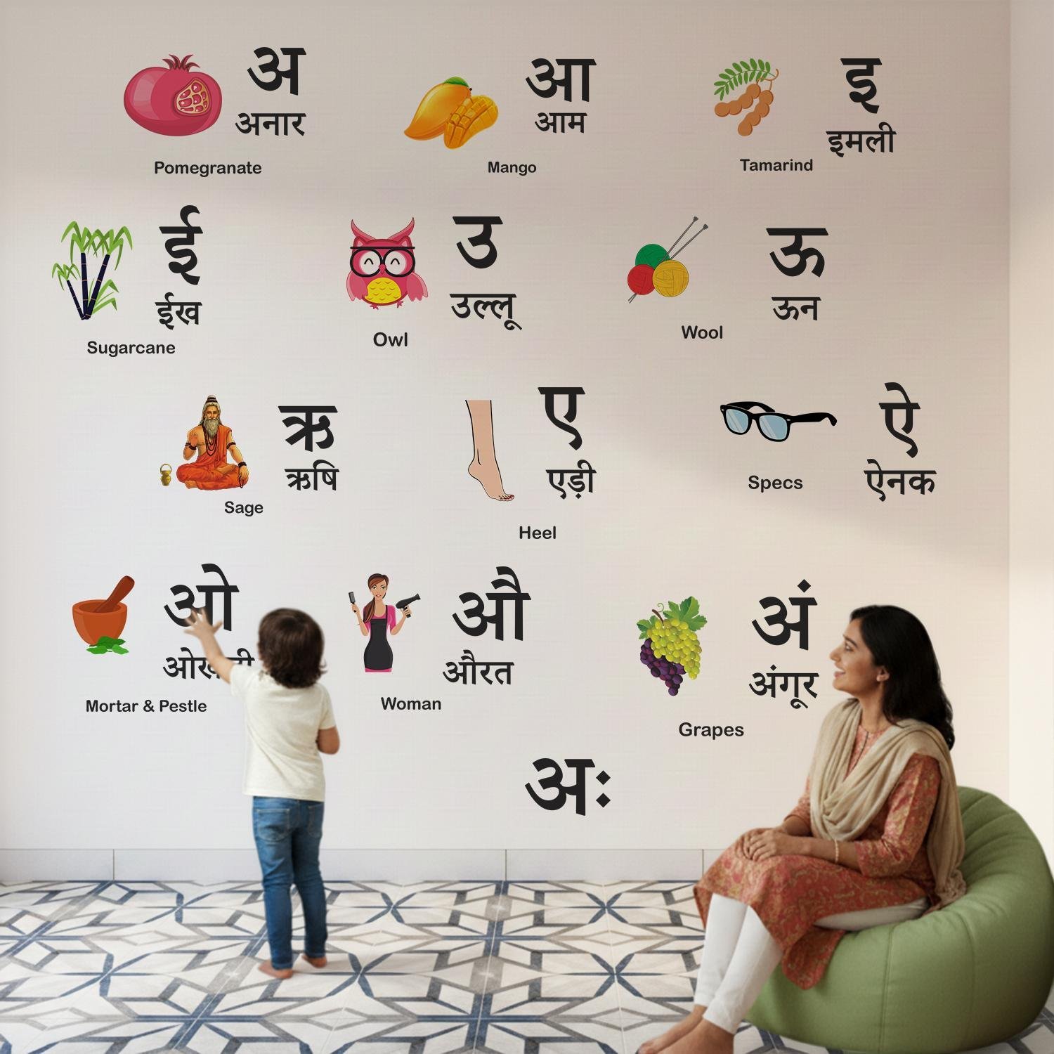 Hindi Alphabet Wall Stickers for Kids | Varnamala Learning Chart | Nursery Educational Wall Decal - Image 2