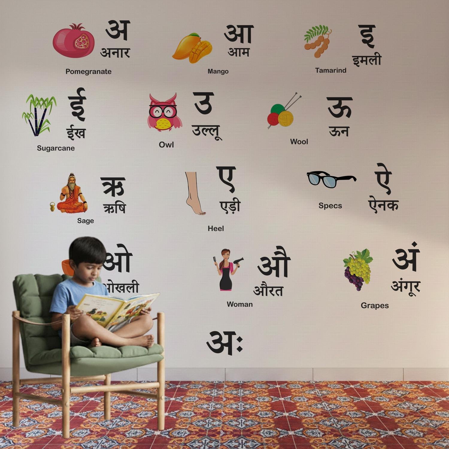 Hindi Alphabet Wall Stickers for Kids | Varnamala Learning Chart | Nursery Educational Wall Decal - Image 3