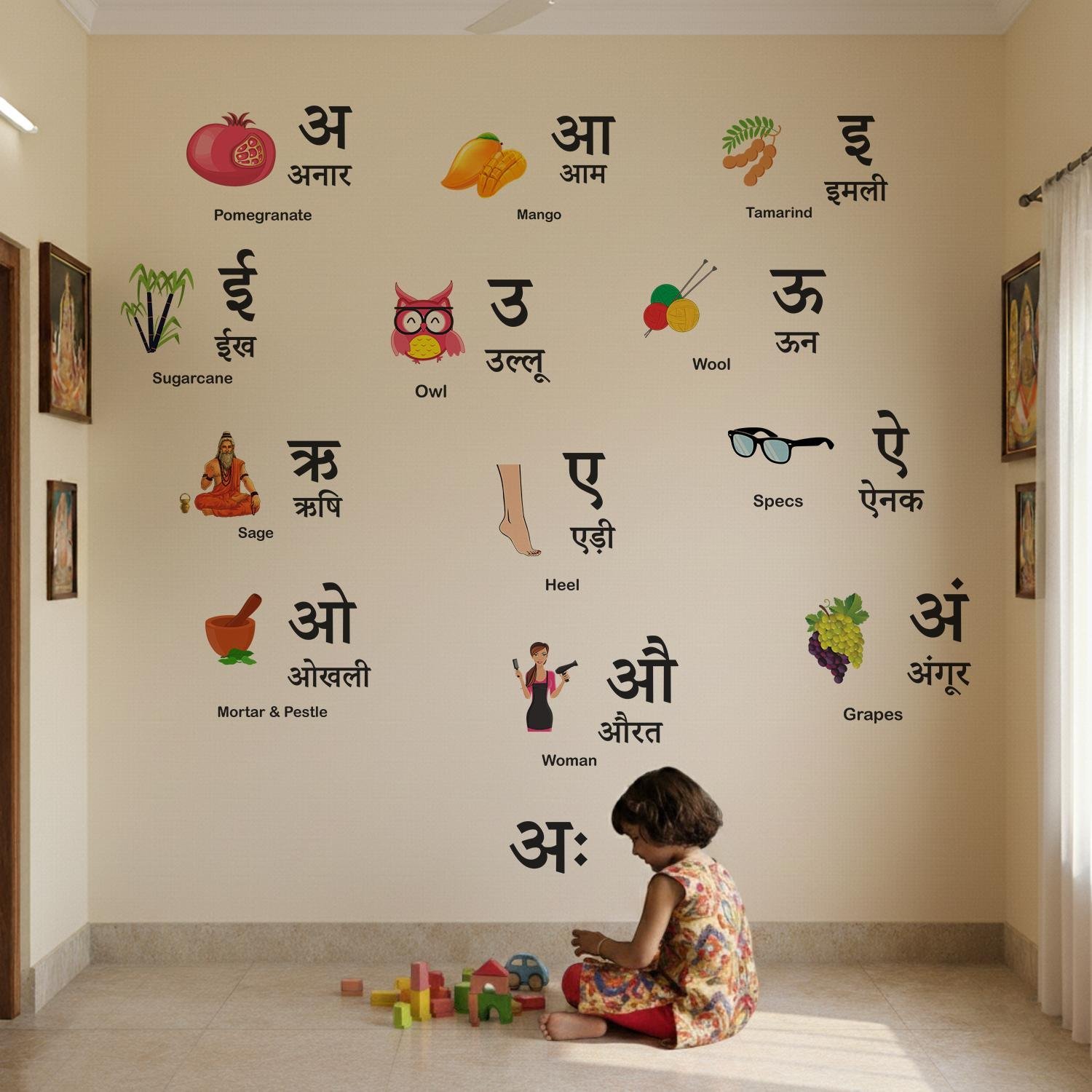 Hindi Alphabet Wall Stickers for Kids | Varnamala Learning Chart | Nursery Educational Wall Decal - Image 5