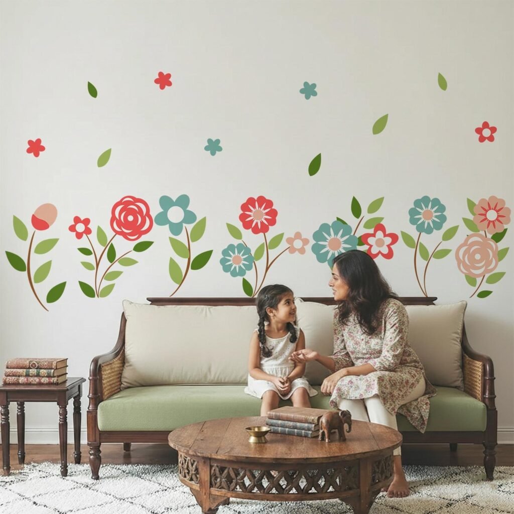 Floral Wall Stickers for Kids Bedroom – Colorful Flower & Leaf Nursery Wall Decals (Removable Waterproof Vinyl) | StickMe