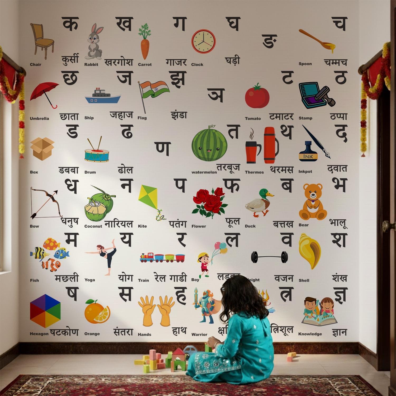 Hindi Alphabet Learning Wall Stickers (Varnamala) – Educational Kids Room & Nursery Wall Decor with Pictures - Image 2