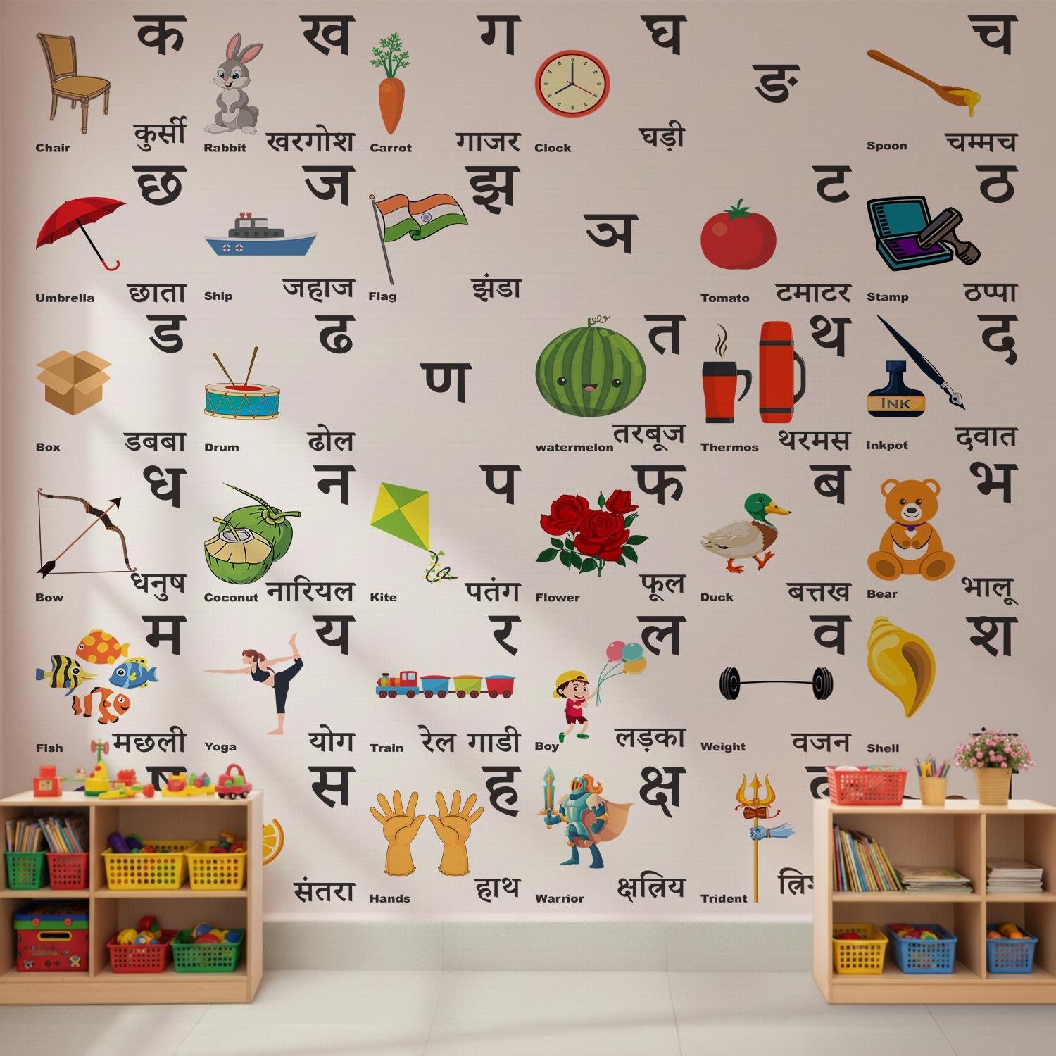 Hindi Alphabet Learning Wall Stickers (Varnamala) – Educational Kids Room & Nursery Wall Decor with Pictures - Image 4
