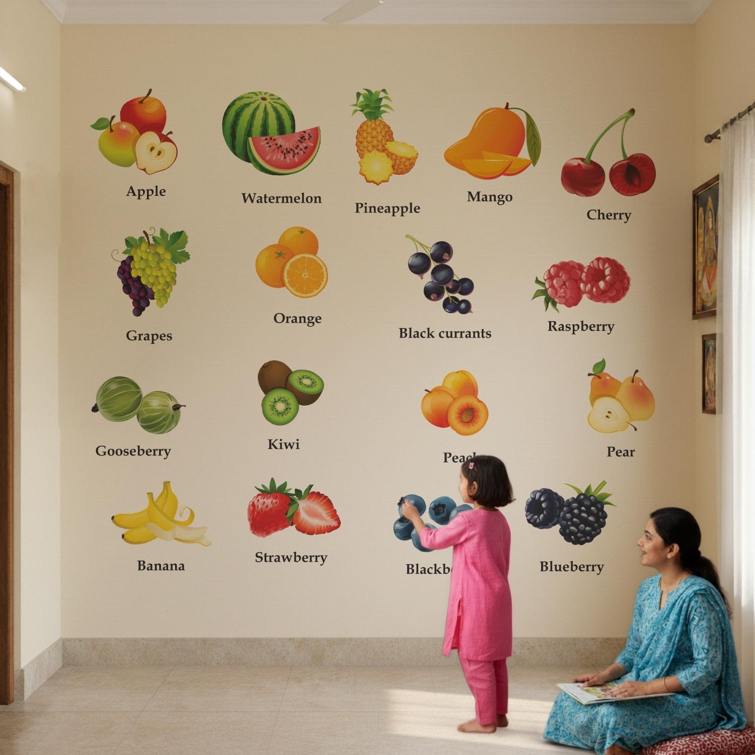 Colorful Fruit Names Wall Stickers for Kids Room – Early Learning Decor - Image 3
