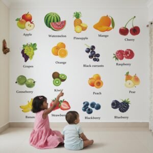 Colorful Fruit Names Wall Stickers for Kids Room – Early Learning Decor