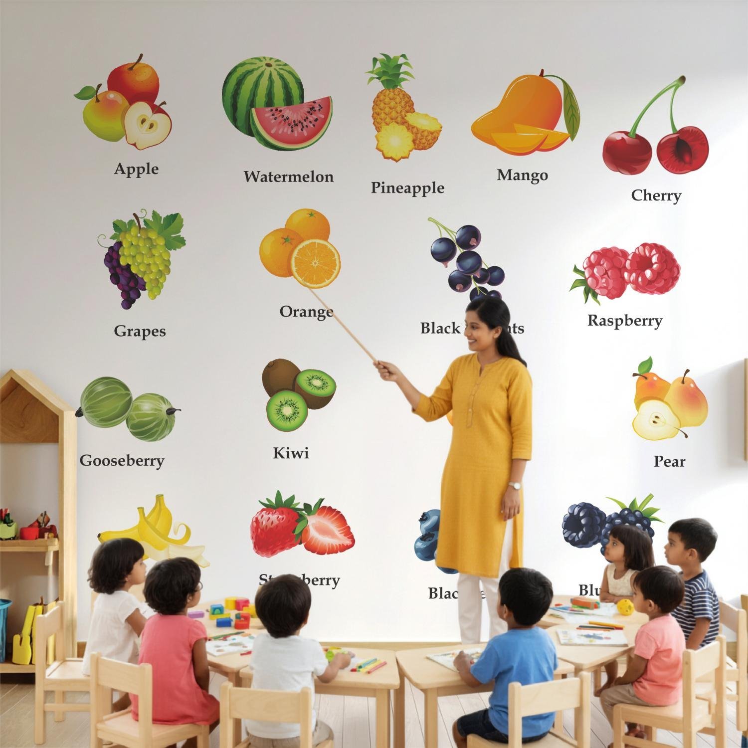 Colorful Fruit Names Wall Stickers for Kids Room – Early Learning Decor - Image 2