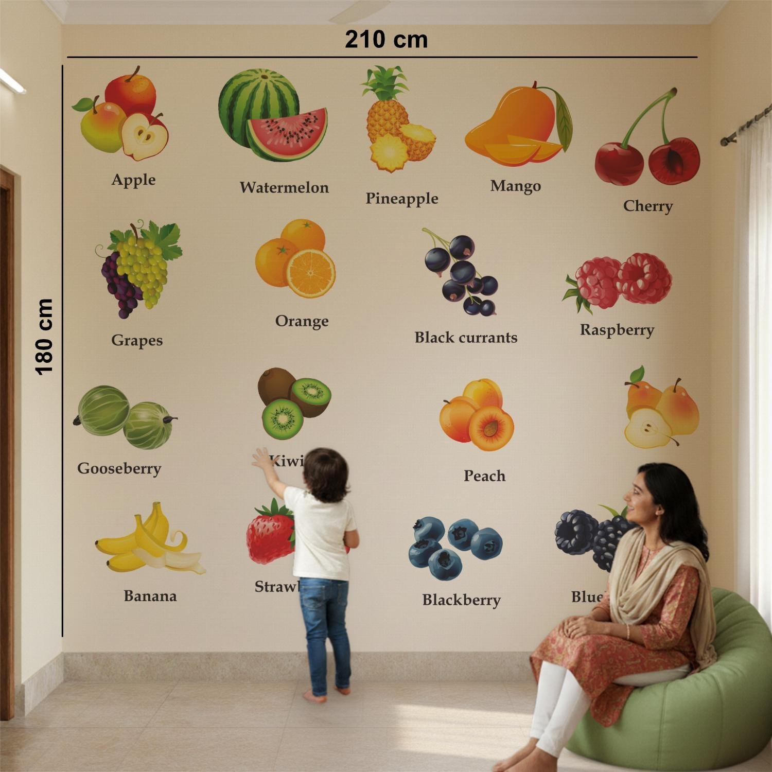 Colorful Fruit Names Wall Stickers for Kids Room – Early Learning Decor - Image 4
